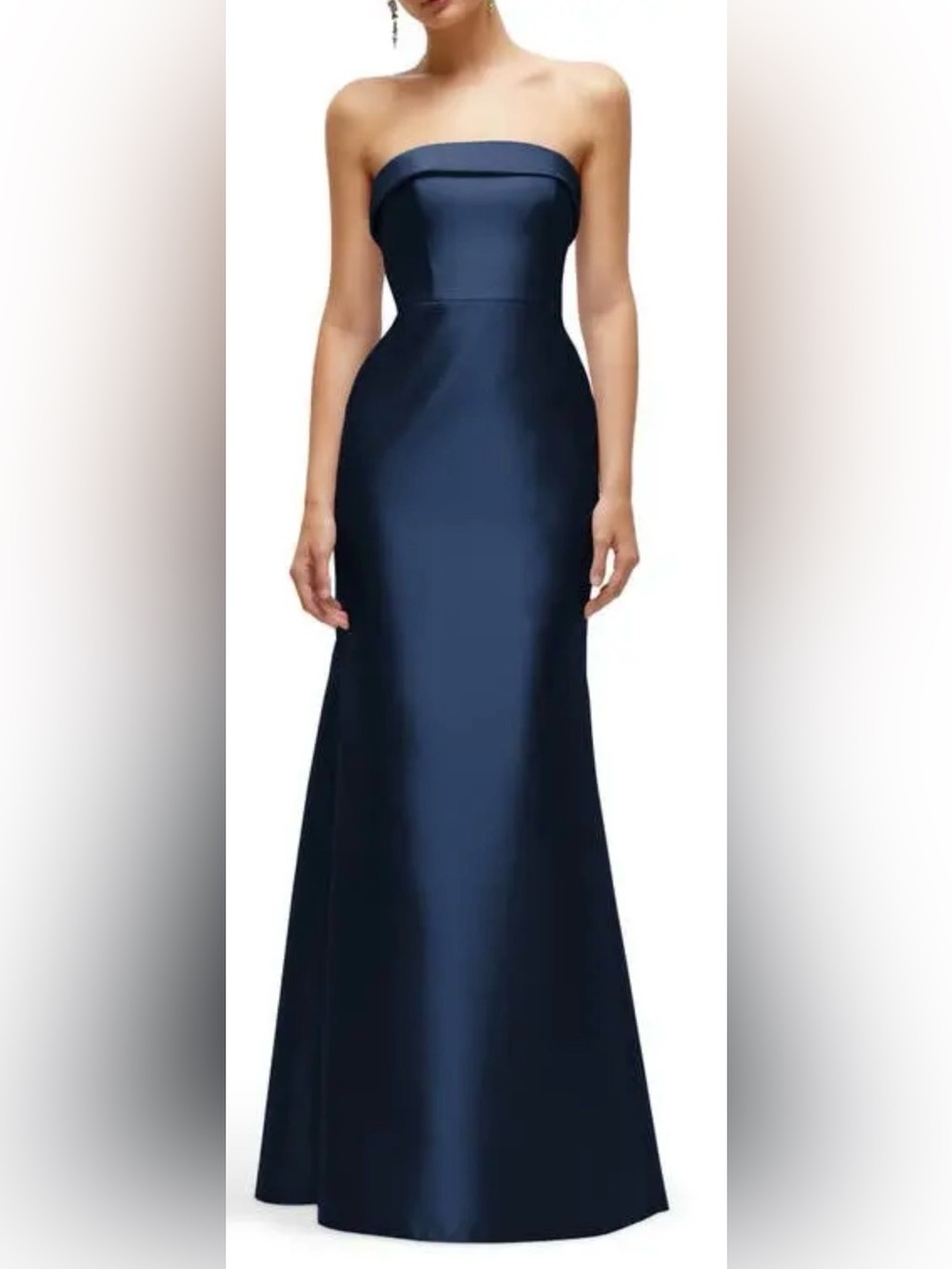 NEW ALFRED SUNG Strapless Satin Navy Trumpet Gown Sz 6